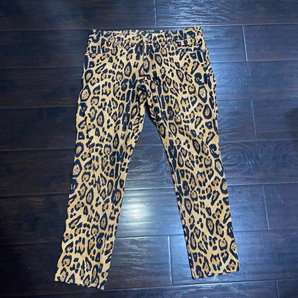 Tripp NYC Leopard Print Pants Size 34 Slim Fit Stretch Goth Y2K Rocker Jeans